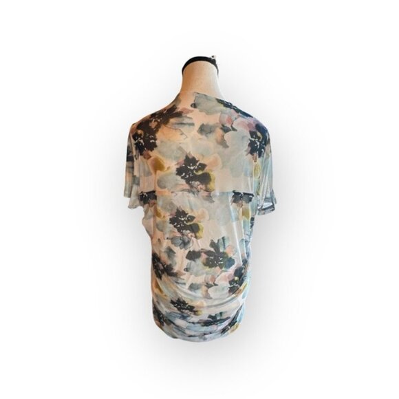 🆕 NWT Torrid 1 2 3 Watercolor Stretch Mesh Neck Ruched Top 14 16 18 20 22 24 - Picture 11 of 16